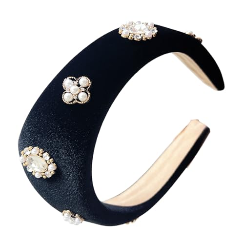 Saiyana Schwarze Plüsch -Stirnbänder mit weißen Perlendekoration für Frauen Vintage Holiday Fashion Hair Accessoire für den tägl(Schwarz) von Saiyana