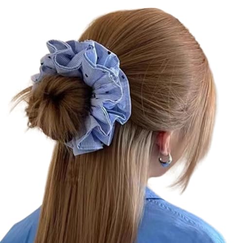 Saiyana Streifen-Herz-Haargummi für Damen, verstellbare Haarringe, bequemer Haargummi für verschiedene Haarvolumina und -stile(blaue Streifen) von Saiyana