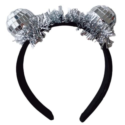 Saiyana Verspiegelte Stirnbänder aus Plastomer, Haarschmuck für Damen, verstellbar, bequem, für Partys und Feiern, Weiß und Schw(2 Discokugeln schwarz) von Saiyana