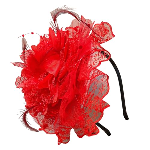 Saiyana Vintage-Fascinator-Stirnband aus gefiederter Spitze mit Schleier für Hochzeiten und Teepartys, perfekt für elegante Anlä(Rot) von Saiyana