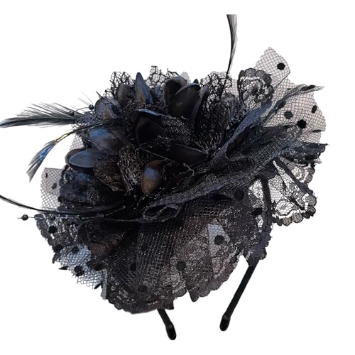 Saiyana Vintage-Fascinator-Stirnband aus gefiederter Spitze mit Schleier für Hochzeiten und Teepartys, perfekt für elegante Anlä(Schwarz) von Saiyana