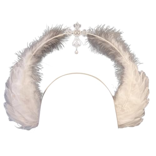 Saiyana Vintage Punk schwarz gefiederte Kronen Stirnband für Frauen und Mädchen Halloween Cosplay Party Tiaras Genickstück Kopf(Silberkreuz) von Saiyana