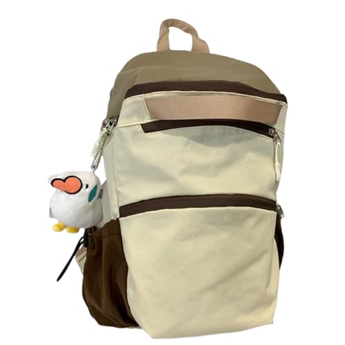 Trendiger Farblich Kontrastierender Teenager Mädchen Rucksack Mehrzweck Schultasche Mit Großem Fassungsvermögen Und Anhänger Tagesrucksack Mit Mehreren Taschen von Saiyana