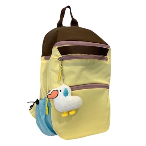 Trendiger Farblich Kontrastierender Teenager Mädchen Rucksack Mehrzweck Schultasche Mit Großem Fassungsvermögen Und Anhänger Tagesrucksack Mit Mehreren Taschen von Saiyana