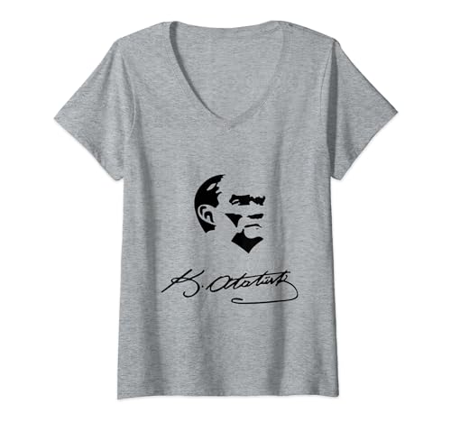Damen Atatürk Mustafa Kemal Atatürk T-Shirt mit V-Ausschnitt Damen Atatürk Mustafa Kemal Atatürk T-Shirt mit V-Ausschnitt von Sakaci