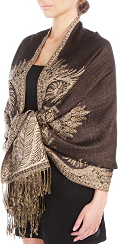 70" x 28" Big Paisley Jacquard doppelschichter Viskose Pashmina Schal/Stola - Dark Chocolate von Sakkas