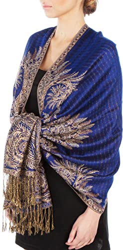 70" x 28" Big Paisley Jacquard doppelschichter Viskose Pashmina Schal/Stola - Royal Blue von Sakkas