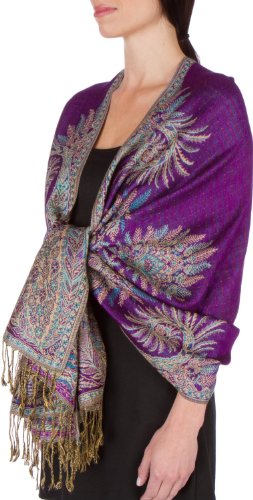 70" x 28" Big Paisley Jacquard doppelschichter Viskose Pashmina Schal/Stola - Violett von Sakkas