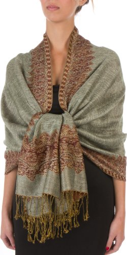 70" x 28" Boderder Pattern doppelschichtiger Pashmina Feel Schal/Stola - Celadon Green von Sakkas