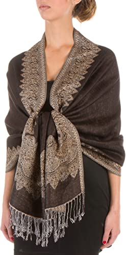 70" x 28" Boderder Pattern doppelschichtiger Pashmina Feel Schal/Stola - Dark Chocolate von Sakkas