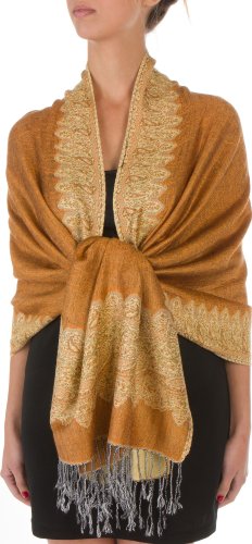 70" x 28" Boderder Pattern doppelschichtiger Pashmina Feel Schal/Stola - Dark Goldenrod 70" x 28" Boderder Pattern doppelschichtiger Pashmina Feel Schal/Stola - Dark Goldenrod von Sakkas