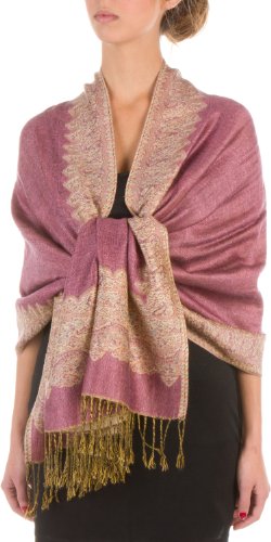 70" x 28" Boderder Pattern doppelschichtiger Pashmina Feel Schal/Stola - Mauve 70" x 28" Boderder Pattern doppelschichtiger Pashmina Feel Schal/Stola - Mauve von Sakkas