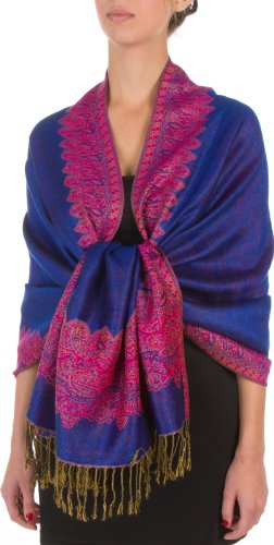 70" x 28" Boderder Pattern doppelschichtiger Pashmina Feel Schal/Stola - Royal Blue von Sakkas