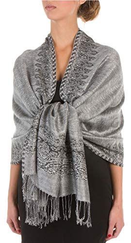 70" x 28" Boderder Pattern doppelschichtiger Pashmina Feel Schal/Stola - Schwarz Weiß von Sakkas