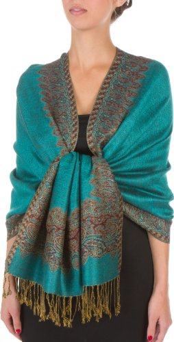 70" x 28" Boderder Pattern doppelschichtiger Pashmina Feel Schal/Stola - Sea Green von Sakkas