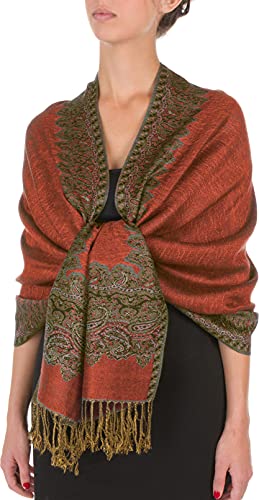 70" x 28" Boderder Pattern doppelschichtiger Pashmina Feel Schal/Stola - Tangerine von Sakkas