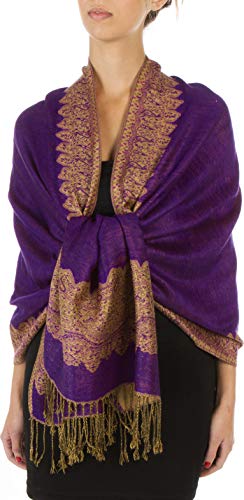 70" x 28" Boderder Pattern doppelschichtiger Pashmina Feel Schal/Stola - Violett 70" x 28" Boderder Pattern doppelschichtiger Pashmina Feel Schal/Stola - Violett von Sakkas