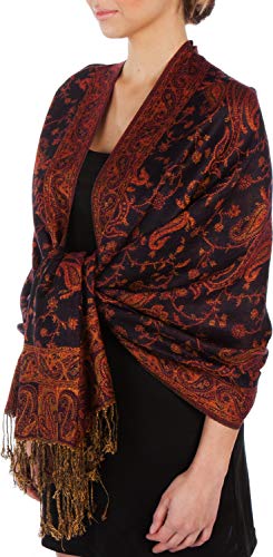 Sakkas Zweischichtiger Jacquard Paisley Viskose Pashmina Schal/Stola - - Midnight Blue von Sakkas