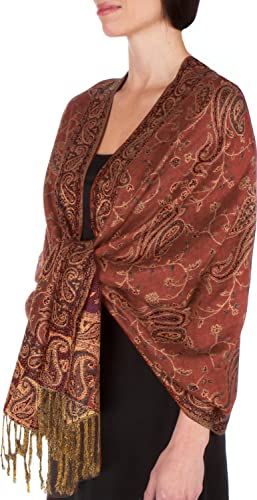 Sakkas Zweischichtiger Jacquard Paisley Viskose Pashmina Schal/Stola - - Tangerine von Sakkas