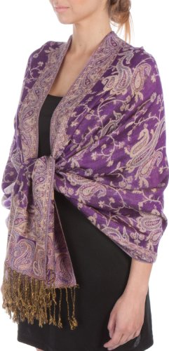 Sakkas Zweischichtiger Jacquard Paisley Viskose Pashmina Schal/Stola - - Lila/Champagner von Sakkas