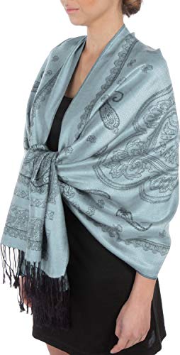 FUPashPais95AG Lightweight Zweifarbiger Paisley Design Pashmina Fringe Schal/Stola/Wrap - Blau/Schwarz FUPashPais95AG Lightweight Zweifarbiger Paisley Design Pashmina Fringe Schal/Stola/Wrap - Blau/Schwarz von Sakkas