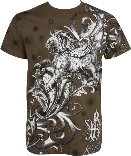 Lion and Vines T-Shirt aus Baumwolle für Männer - Olive/XX-Large von Sakkas