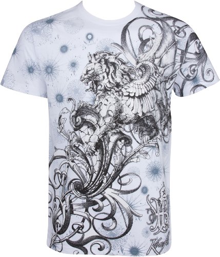 Lion and Vines T-Shirt aus Baumwolle für Männer - Weiß/Large von Sakkas