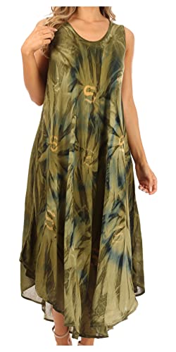 Sakkas 00831- Sternlicht-Kaftan-Behälter-Kleid/vertuschen-Olive/Beige-One Size von Sakkas