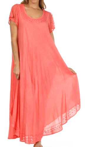 Sakkas 00931 Everyday Essentials Cap Sleeve Kaftan Kleid/Cover Up - Coral - eine Größe von Sakkas