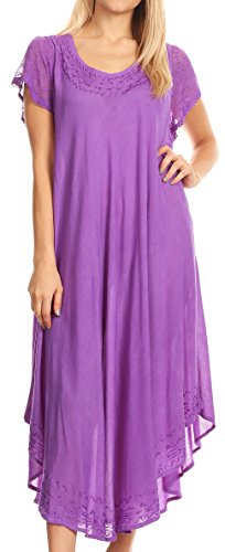 Sakkas 00931 Everyday Essentials Cap Sleeve Kaftan Kleid/Cover Up - Lila - Eine Größe von Sakkas