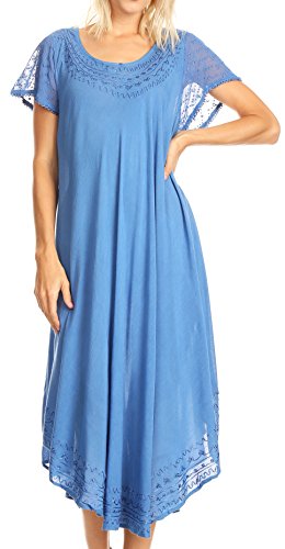 Sakkas 00931 Everyday Essentials Cap Sleeve Kaftan Kleid/Cover Up - Ocean Blue - Eine Größe von Sakkas