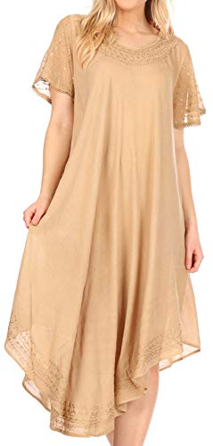 Sakkas 00931 Everyday Essentials Cap Sleeve Kaftan Kleid/Cover Up - Sand - eine Größe von Sakkas