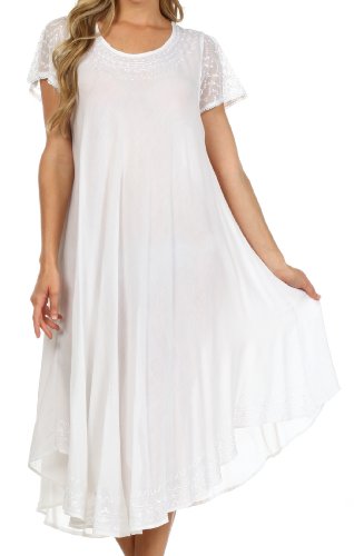 Sakkas 00931 Everyday Essentials Cap Sleeve Kaftan Kleid/Cover Up - Weiß - One Size von Sakkas