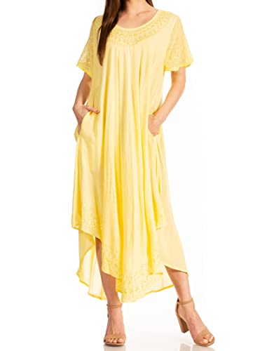 Sakkas 00931 Everyday Essentials Kaftan-Kleid mit Flügelärmeln/Vertuschung - Buttergelb - OS von Sakkas