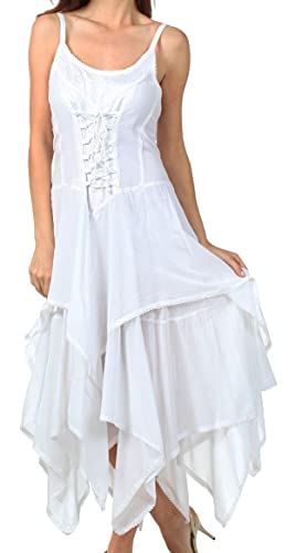 Sakkas 0131 Korsett Style Bodice Jaquard Leichtes Taschentuch Hem Kleid - Weiß - One Size Plus von Sakkas