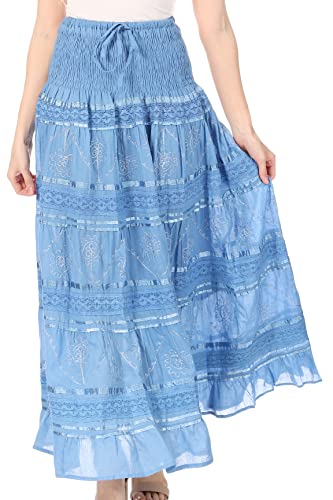 Sakkas 0604 Lace und Ribbon Bauern Boho Rock - Sky Blue - OS von Sakkas