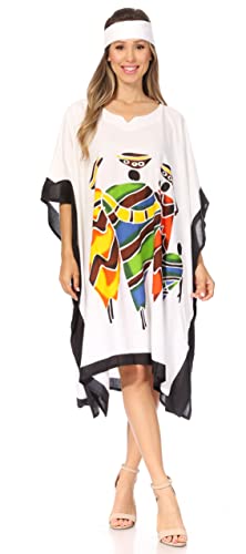 Sakkas 1007 - Trina Damen Casual Loose Beach Poncho Kaftan Dress Cover-up Viele Print - KAF1022-White - OS von Sakkas