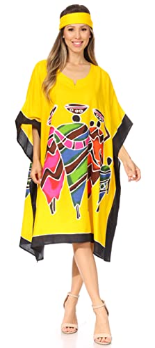 Sakkas 1007 - Trina Damen Casual Loose Beach Poncho Kaftan Dress Cover-up Viele Print - KAF1022-Yellow - OS Sakkas 1007 - Trina Damen Casual Loose Beach Poncho Kaftan Dress Cover-up Viele Print - KAF1022-Yellow - OS von Sakkas