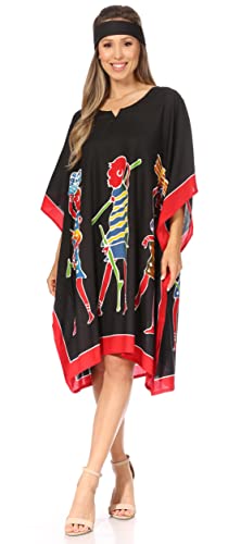 Sakkas 1007 - Trina Damen Casual Loose Beach Poncho Kaftan Dress Cover-up Viele Print - KAF1024-Black - OS von Sakkas