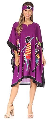 Sakkas 1007 - Trina Damen Casual Loose Beach Poncho Kaftan Dress Cover-up Viele Print - KAF1024-Lila - OS von Sakkas