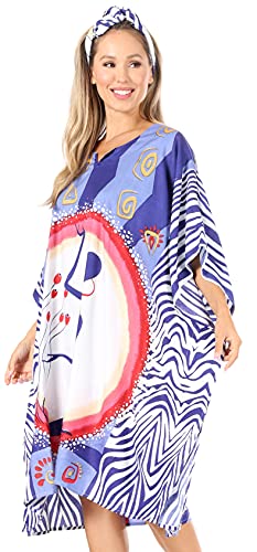 Sakkas 1007 - Trina Damen Casual Loose Beach Poncho Kaftan Kleid Cover-up Many Print - KAF1009-Blau - OS von Sakkas