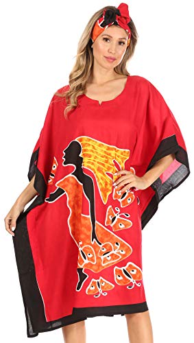 Sakkas 1007 - Trina Damen Casual Loose Beach Poncho Kaftan Kleid Vertuschung Viele Print - 1006-Red - OS von Sakkas