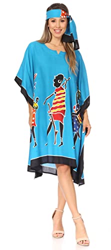 Sakkas 1007 - Trina Damen Casual Lose Strand Poncho Kaftan Kleid Vertuschung Viele Drucke - KAF1024-Turq - OS von Sakkas