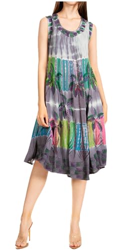 Sakkas 101RC Palme Abbindebatik Kaftan Kleid/Cover Up - Grau - One Size von Sakkas
