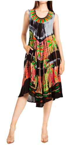 Sakkas 101RC Palme Abbindebatik Kaftan Kleid/Cover Up - Schwarz - OS von Sakkas