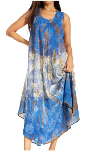 Sakkas 10831 Ombre Floral Tie Dye Tank Etui-Kaftan-Rayon-Kleid – Blau/Senf – OS von Sakkas
