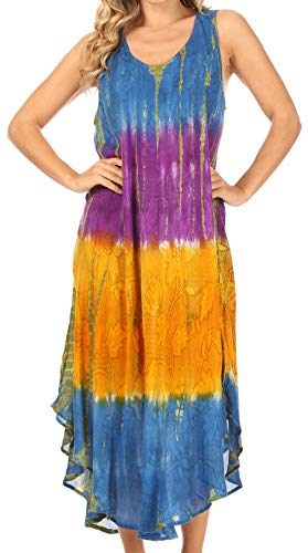 Sakkas 10831 Ombre Floral Tie Dye Tank Mantel Kaftan Viskose Kleid - Blau/One Size von Sakkas