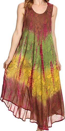 Sakkas 10831 Ombre Floral Tie Dye Tank Mantel Kaftan Viskose Kleid - Braun - One Size von Sakkas