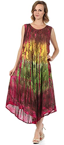 Sakkas 10831 Ombre Floral Tie Dye Tank Mantel Kaftan Viskose Kleid - Fuchsia/One Size von Sakkas