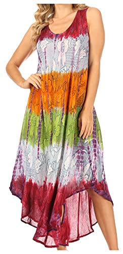 Sakkas 10831 Ombre Floral Tie Dye Tank Mantel Kaftan Viskose Kleid - Koralle/One Size von Sakkas